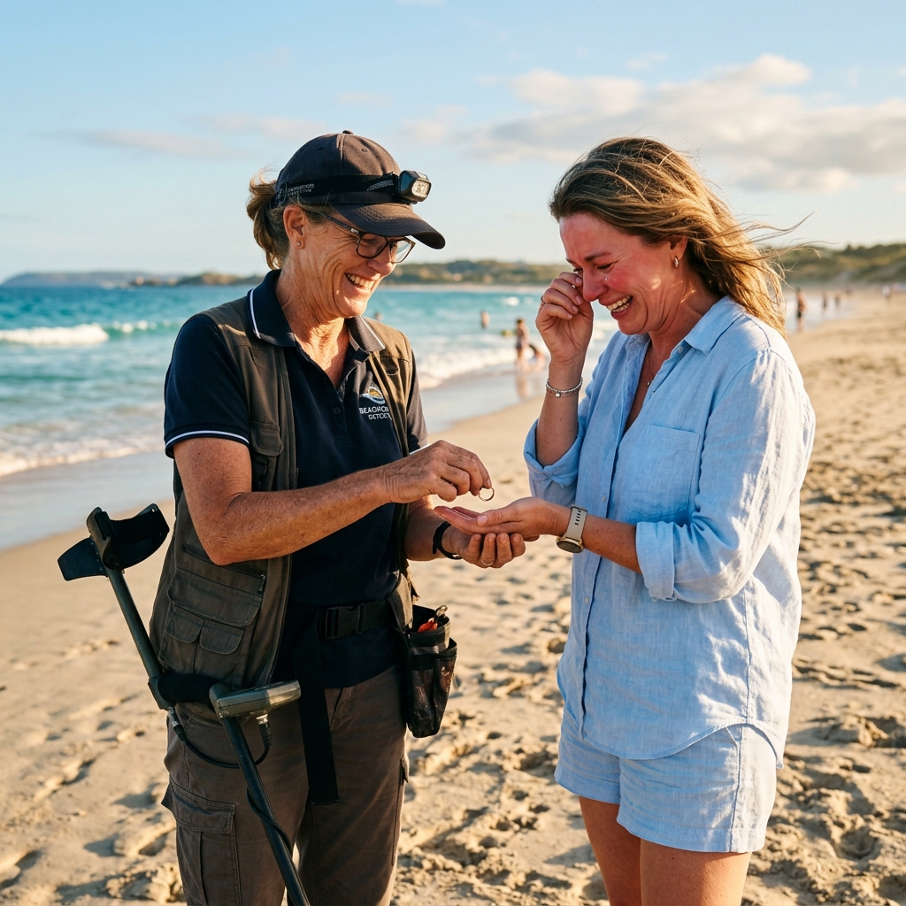 Emotional customer receiving their lost gold ring